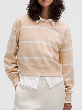 Lululemon Perfectly Oversized Cropped Crew Stripe Boundless Stripe Cafe Size 6